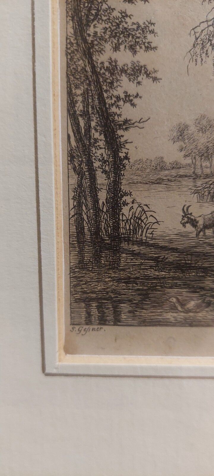 Salomon Gessner (Zurich 1730-1788), landscape with ruins framed engraving
