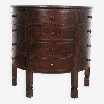 Old "Demi-lune" chest of drawers with 12 drawers, on legs, in mahogany.