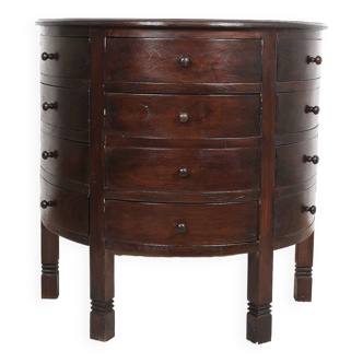 Old "Demi-lune" chest of drawers with 12 drawers, on legs, in mahogany.