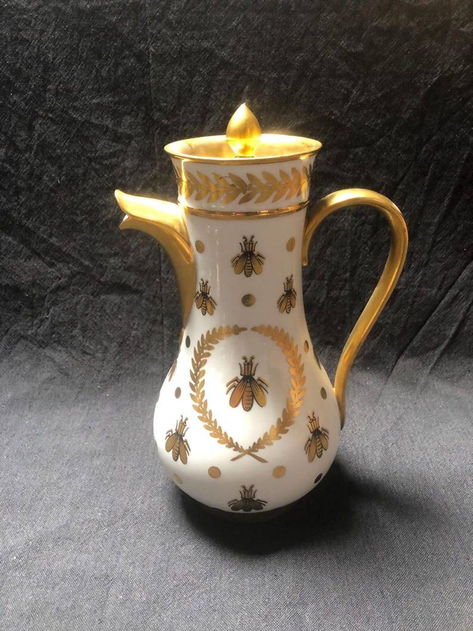Vintage Limoges Porcelain Chocolate Set: Empire Style, Hand-Painted Bees