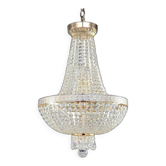 Lustre montgolfière pampille en cristal doré et blanc