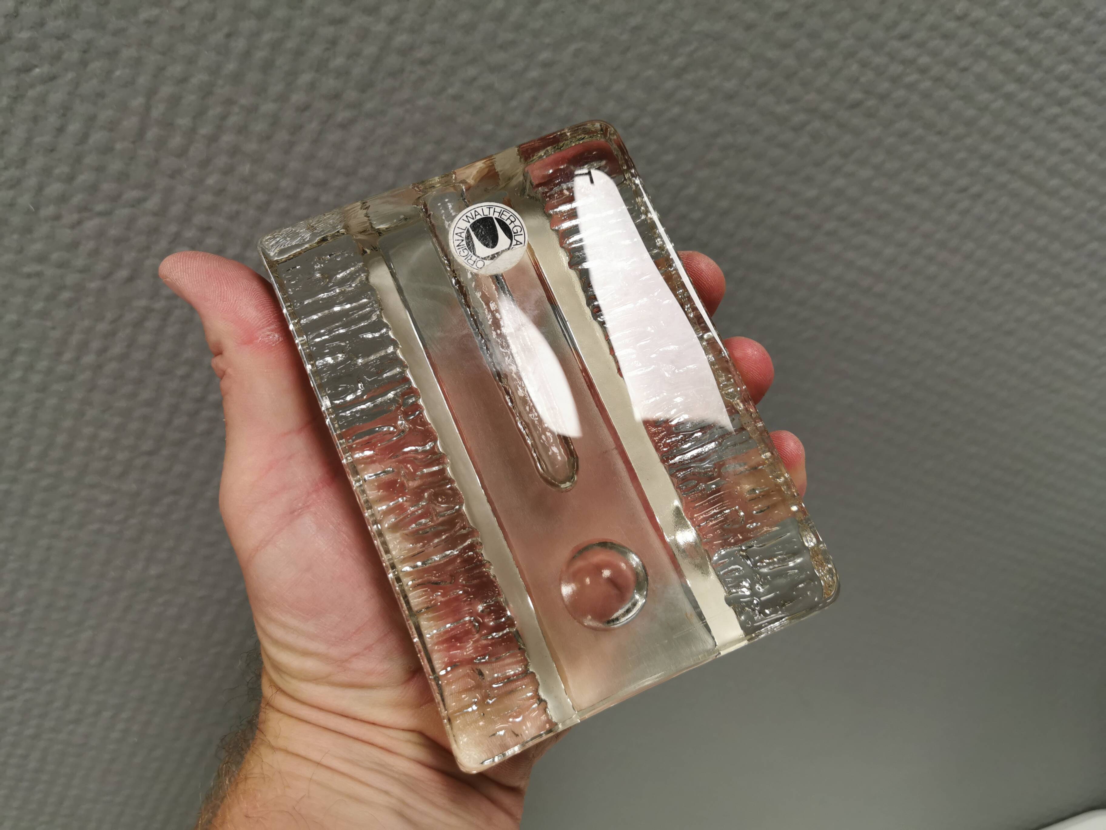 Pukeberg Walther Glass rectangular “solifleur” glass vase with one stem.