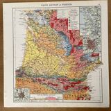 Old map of the Nouvelle-Aquitaine and Pyrenees region from 1945