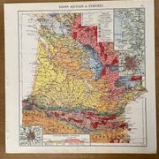 Old map of the Nouvelle-Aquitaine and Pyrenees region from 1945