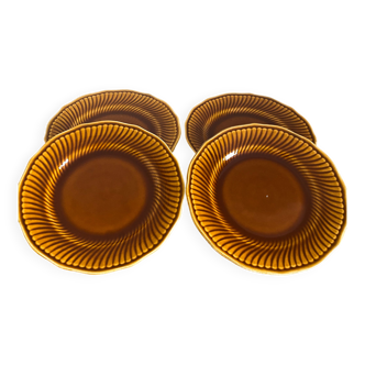 Assiettes à dessert vintages boch modèle trianon marron, années 60