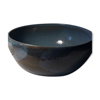 Enamelled stoneware bowl0. blue signed "Les Grès du Rice"