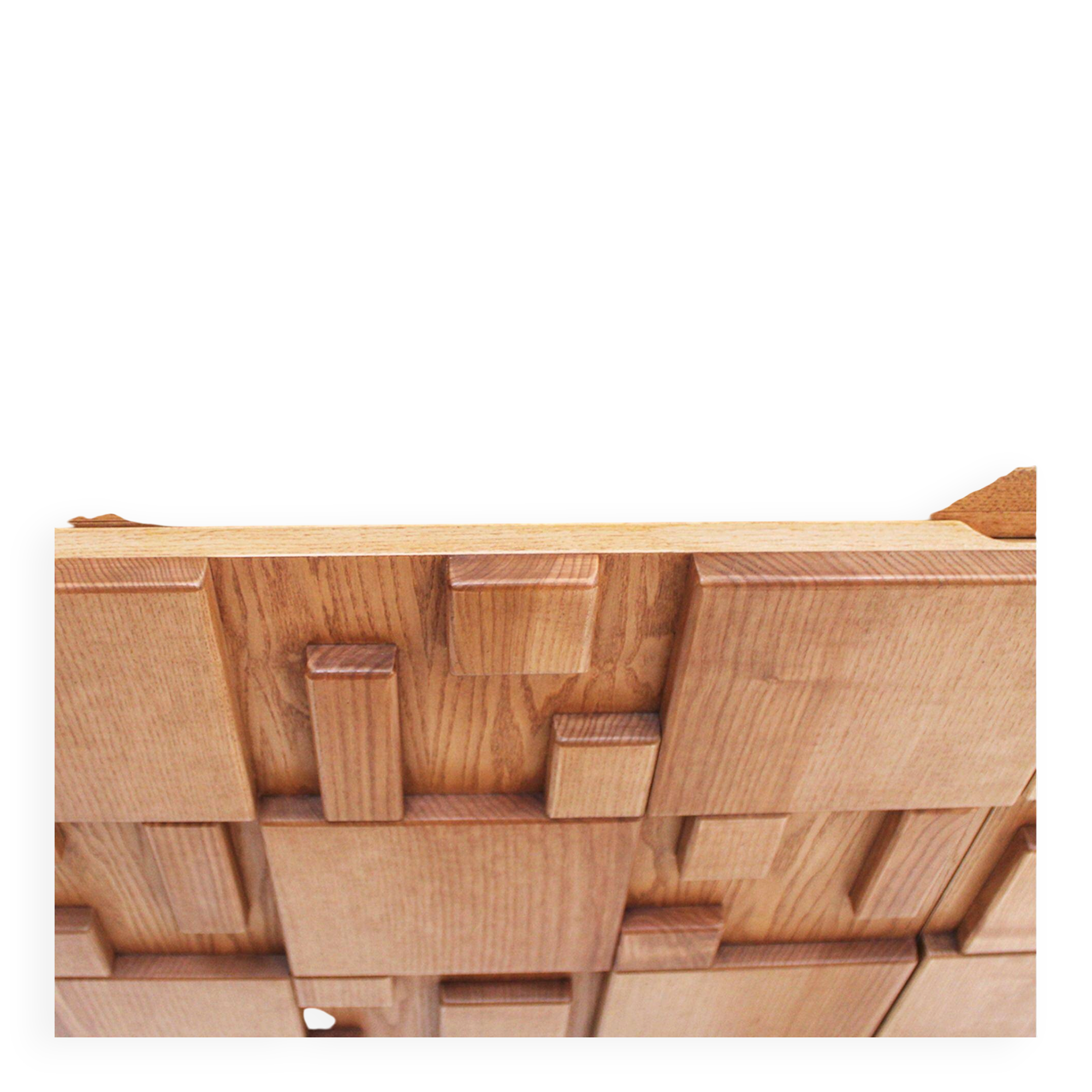 Brutalist Style Oak Handcarved Italian Large Sideboard