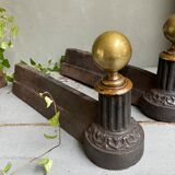 Pair of cast iron and brass chenets
