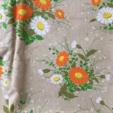 Nappe vintage Moissac fleuri et 8 serviettes neuf - beige orange vert neuf