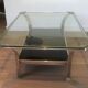 Table basse en chrome à double plateau en verre