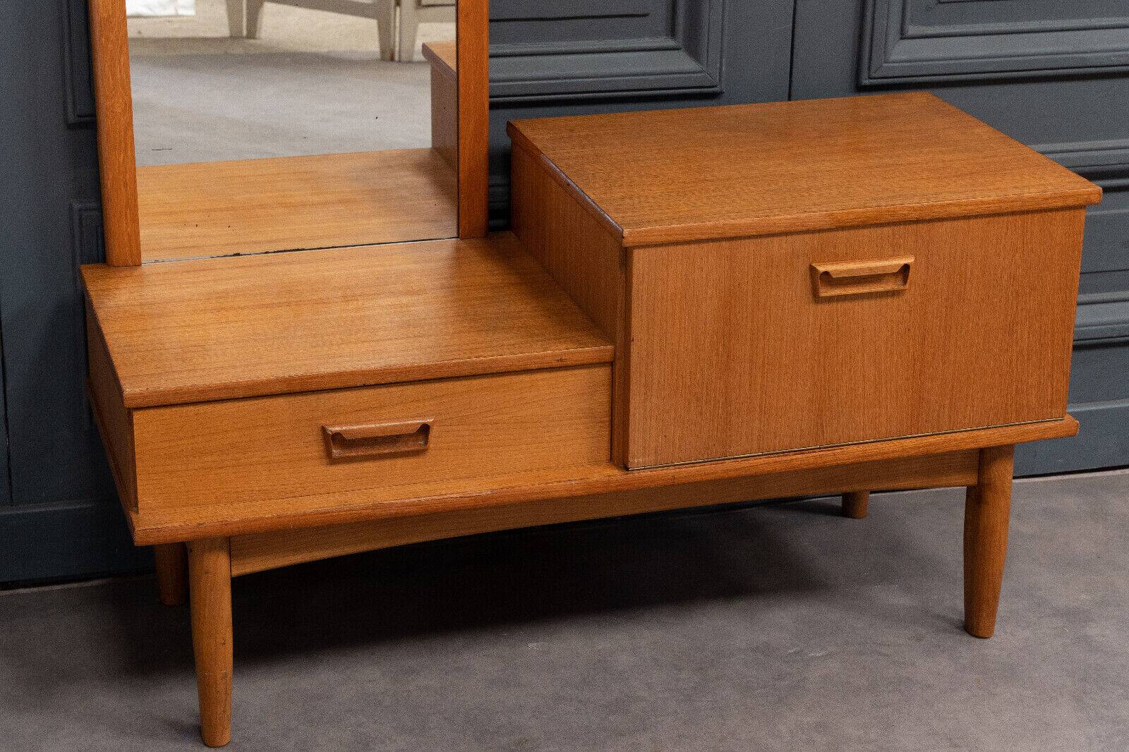 Scandinavian teak dressing table 1960 a mirror a drawer a lid
