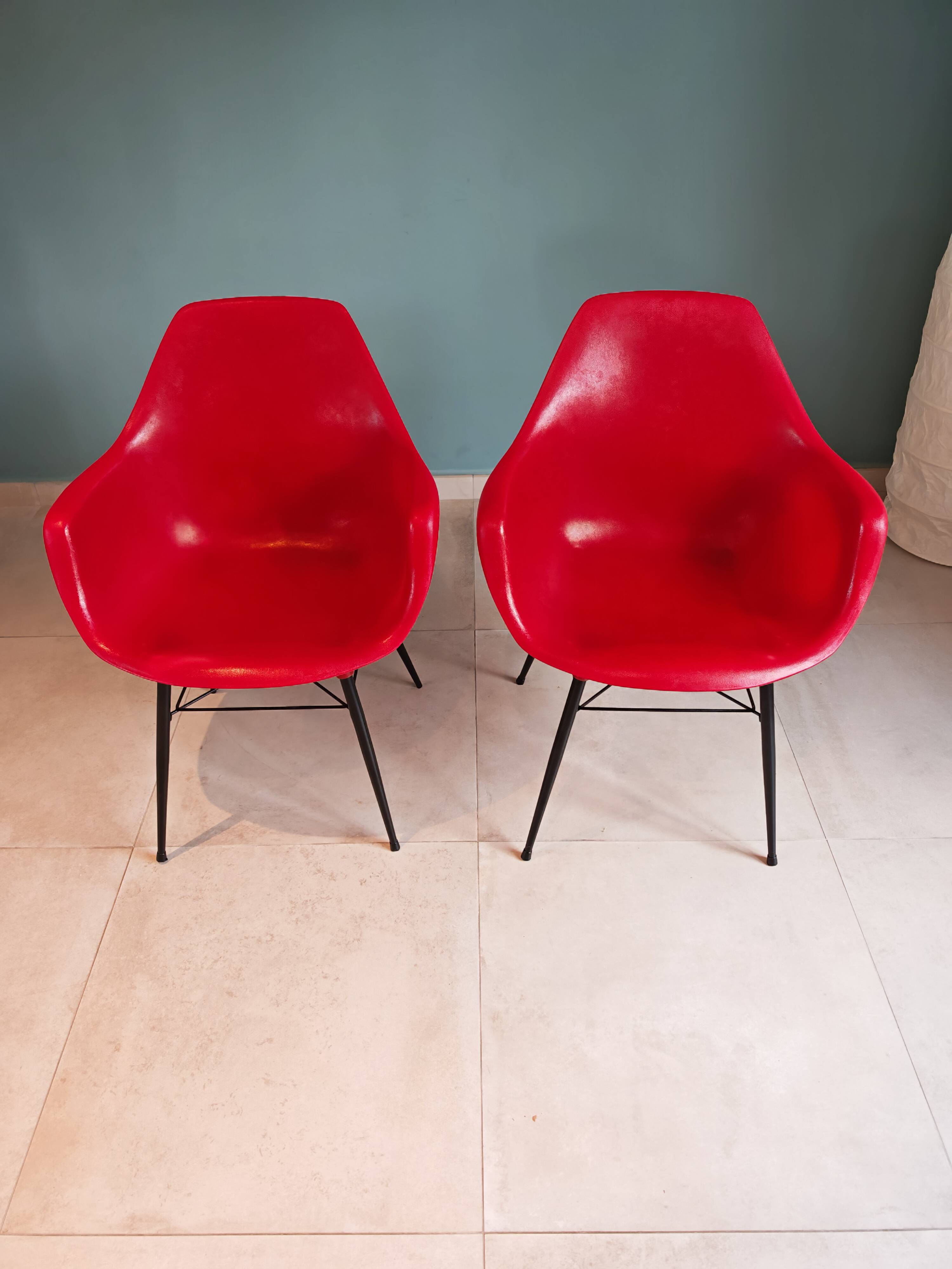 Pair of Vintage Space Age Red Armchairs 1970