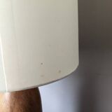 Vintage lamp with turned wooden base and silk lampshade, handcrafted floral decoration