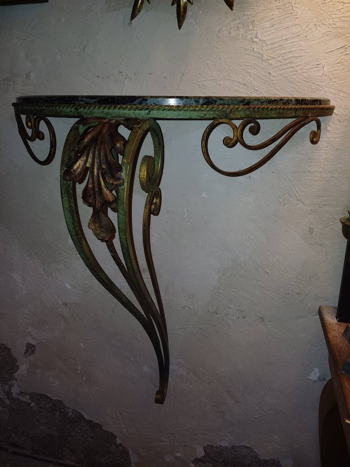 Wrought iron console, marble top 1940, 1950