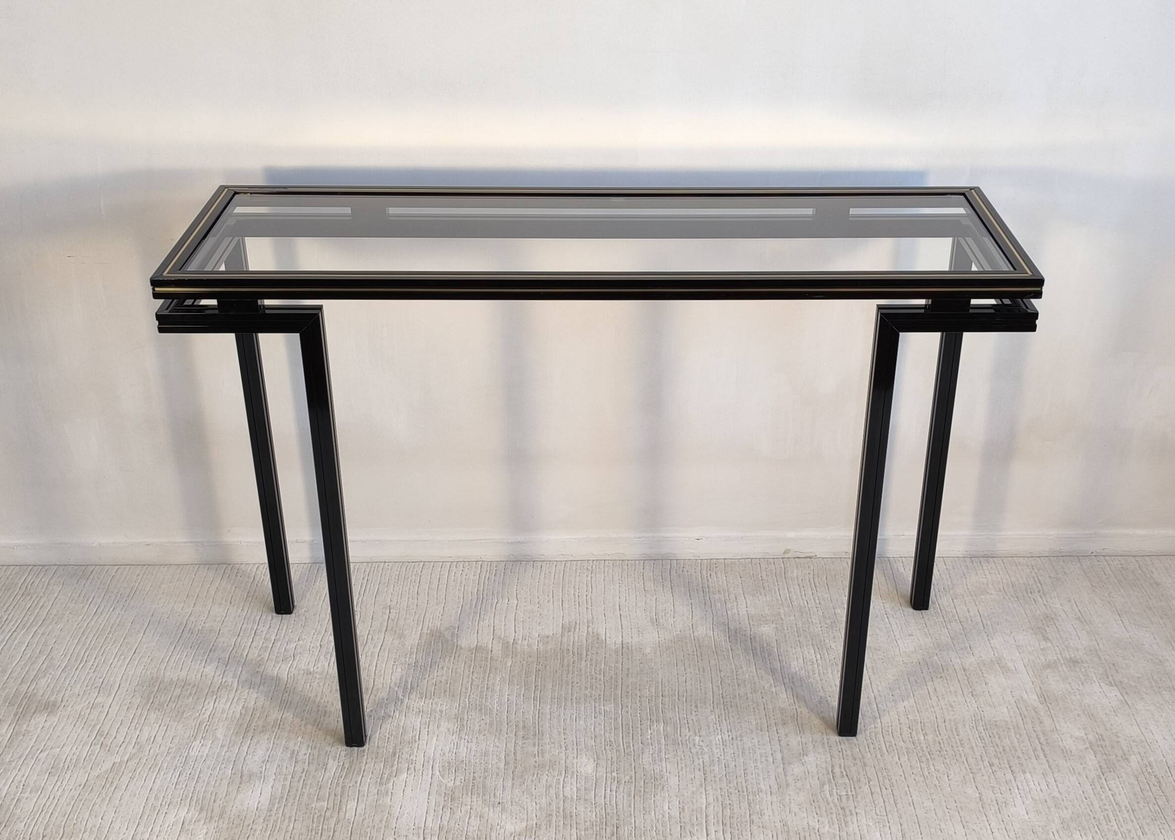 Magnificent console design by Pierre Vandel Paris 1970s black lacquered.
