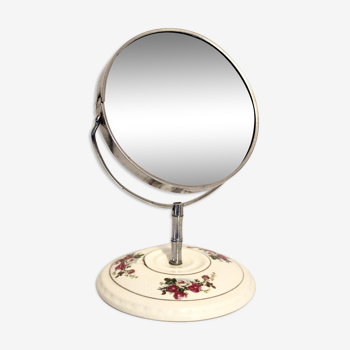 Miroir ancien pivotant avec pied en porcelaine 12x20cm