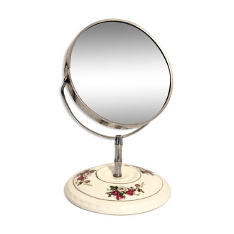 Miroir ancien pivotant avec pied en porcelaine 12x20cm