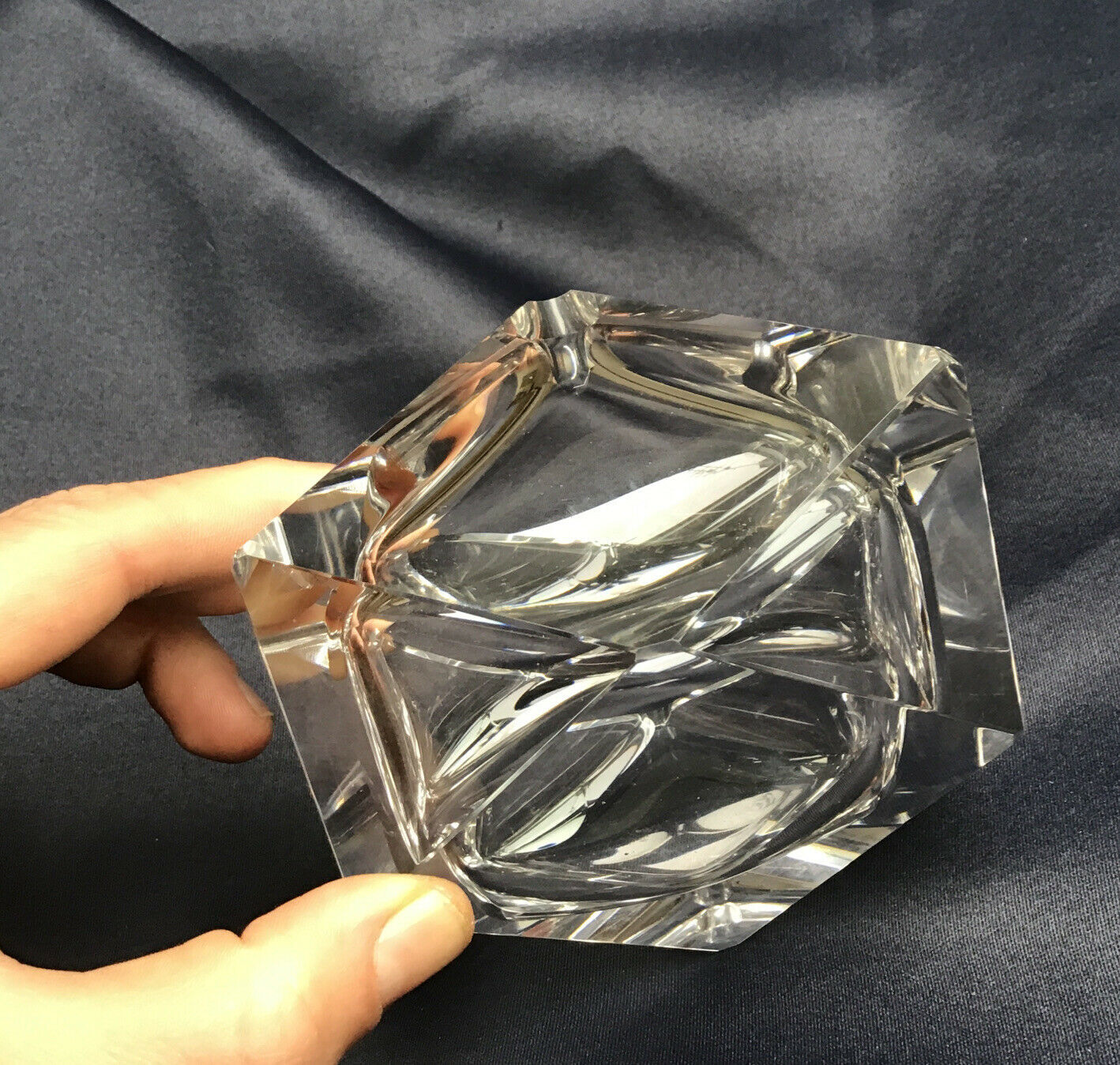 Empty diamond ashtray pocket flavio polished glass Murano crystal facets prism 60s