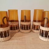 Vintage amber wicker glasses