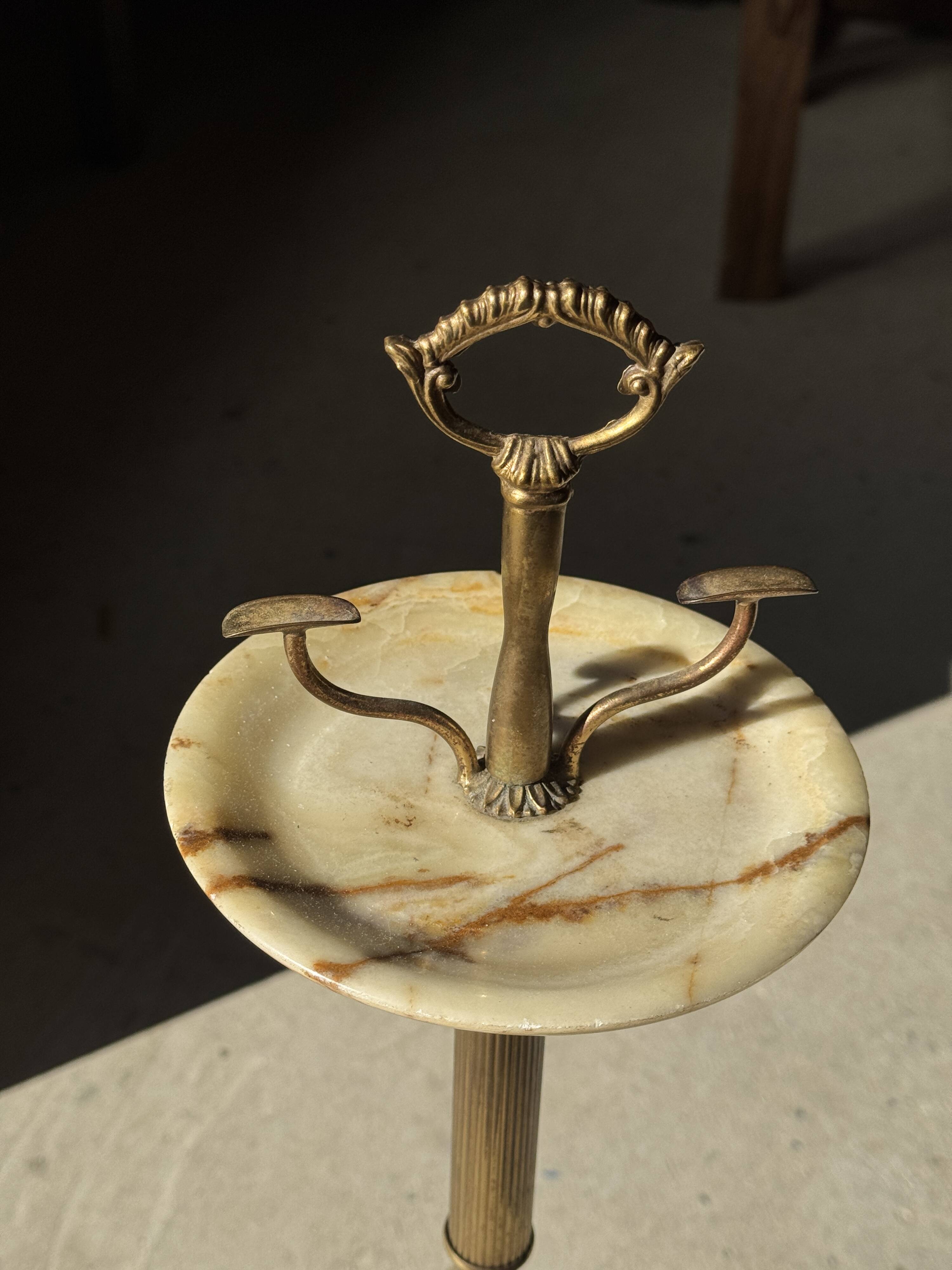 Marble and brass standing ashtray H74 D17