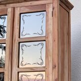 Parisian wardrobe in raw wood with engraved glass from 1920.