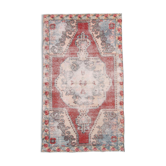 4x7 distressed red and beige turkish rug 213x126cm