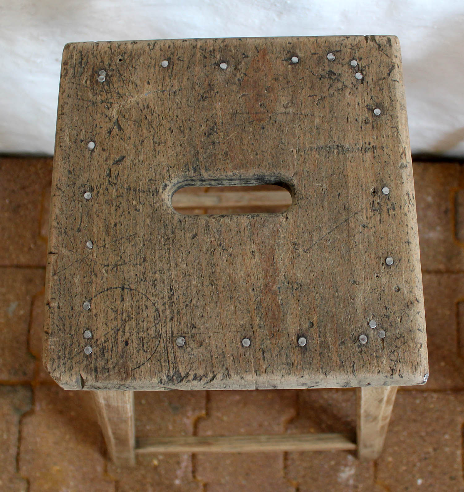 Pair of high workshop stools in raw wood