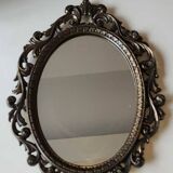Ancien Miroir ovale Brevettato, style Baroque/Rococo. En bronze à patine dorée. Dim 34 x 25,5 cm