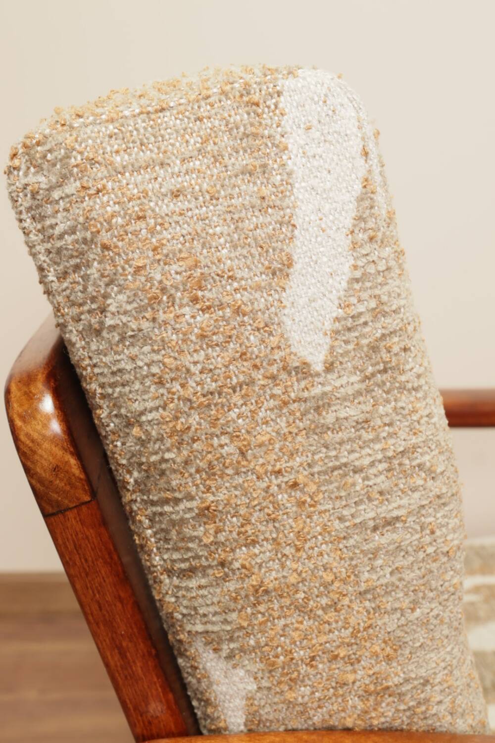 Vintage armchair in safari beige, 1965 mid-century modern design.