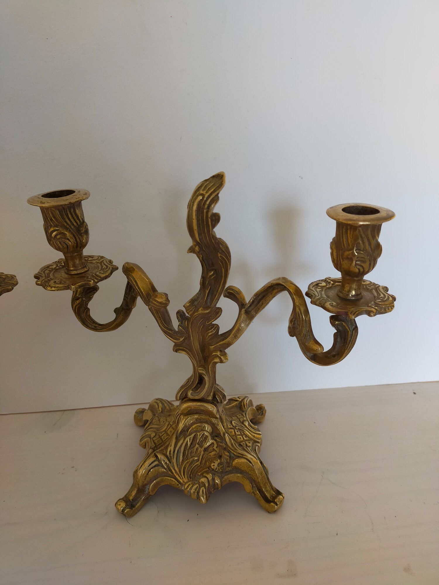 Pair of vintage brass 2-candle candelabra candlesticks