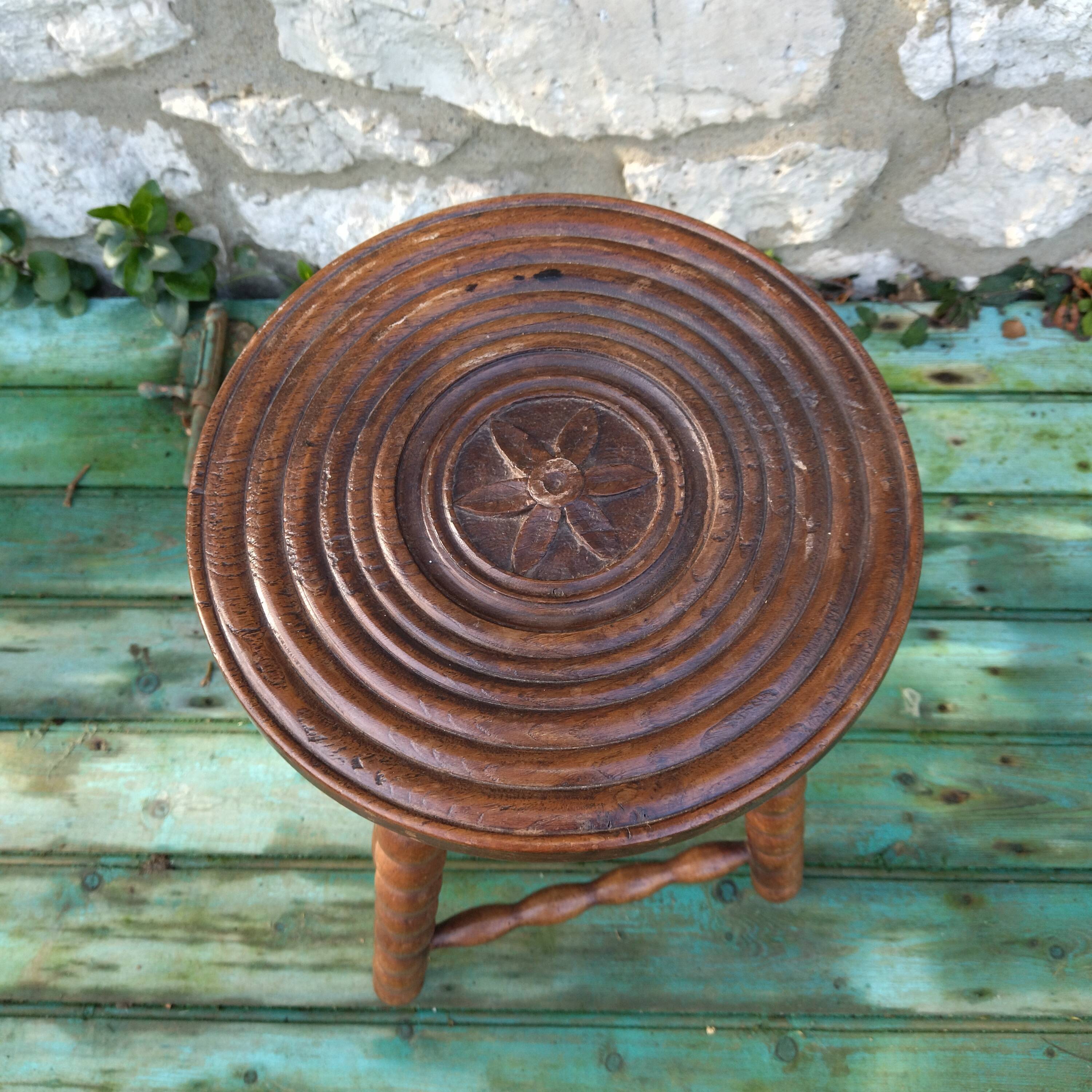 Stool wood carved folk art