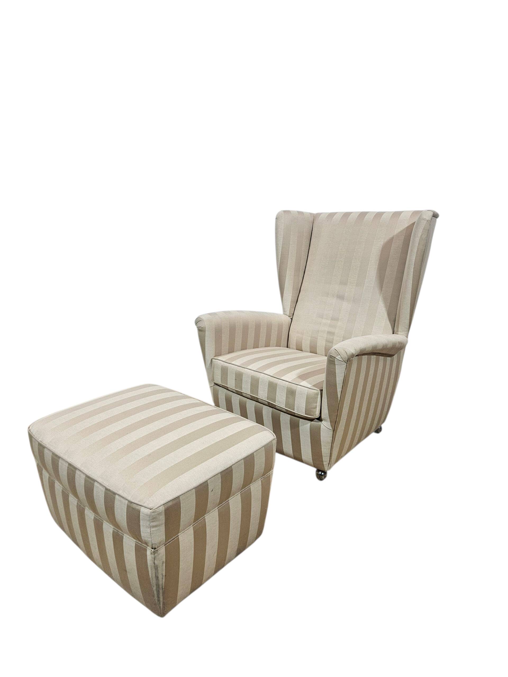 Winged armchair with footstool, 1960s.