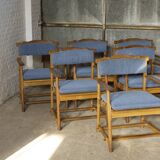 Ensemble de six fauteuils brutalistes en chêne massif 1960