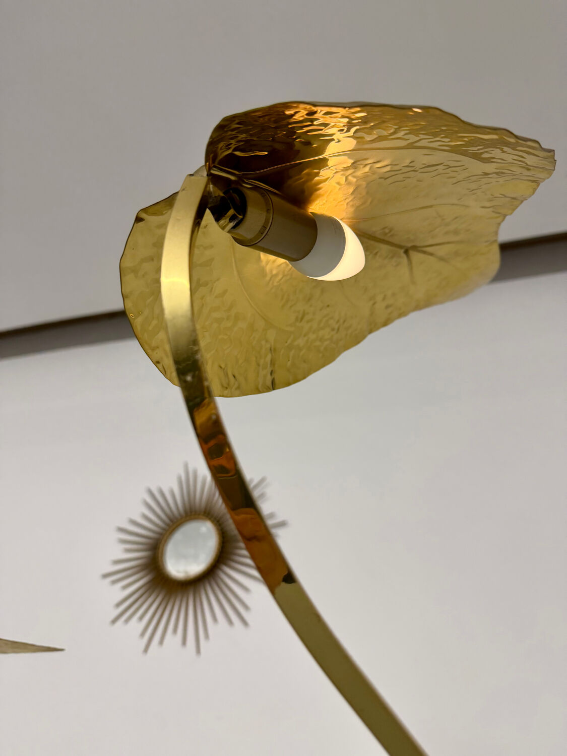 Rhubarb leaf floor lamp brass design Tomaso Barbi Italy an70