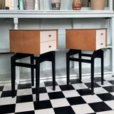Vintage Retro Mid-Century Oak and Tola Bedside Cabinets by Limelight