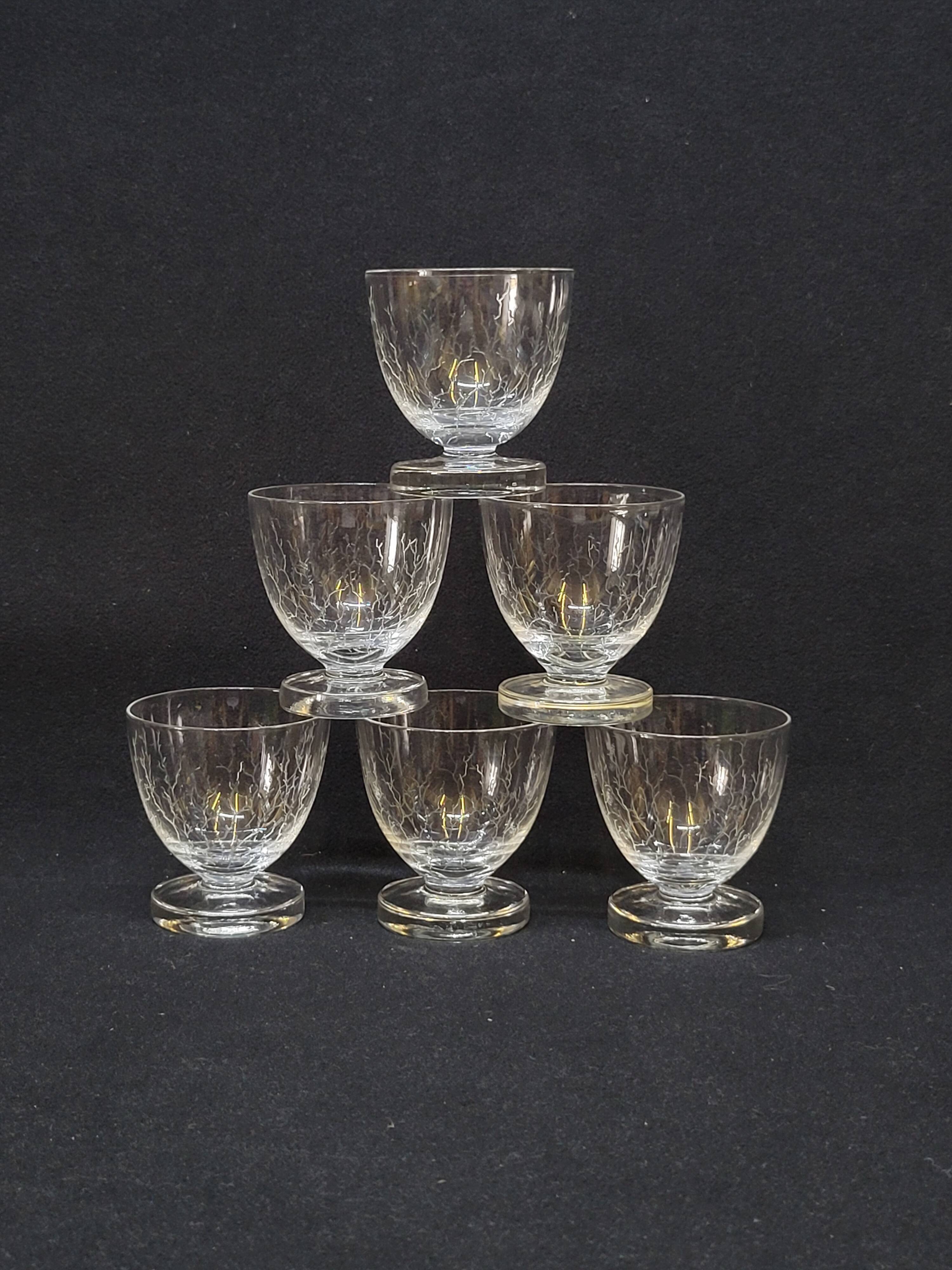 6 Cracked Engraved Crystal Liqueur/Digestif Glasses