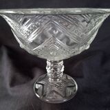 Candy box on foot in cut crystal with Art Deco geometric patterns