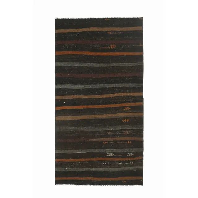 Vintage Turkish Hand-Knotted Wool Cotton Brown Kilim Runner 101x190