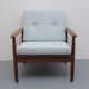 Fauteuil en teck des années 1960 nouveaux coussins en gris-bleu
