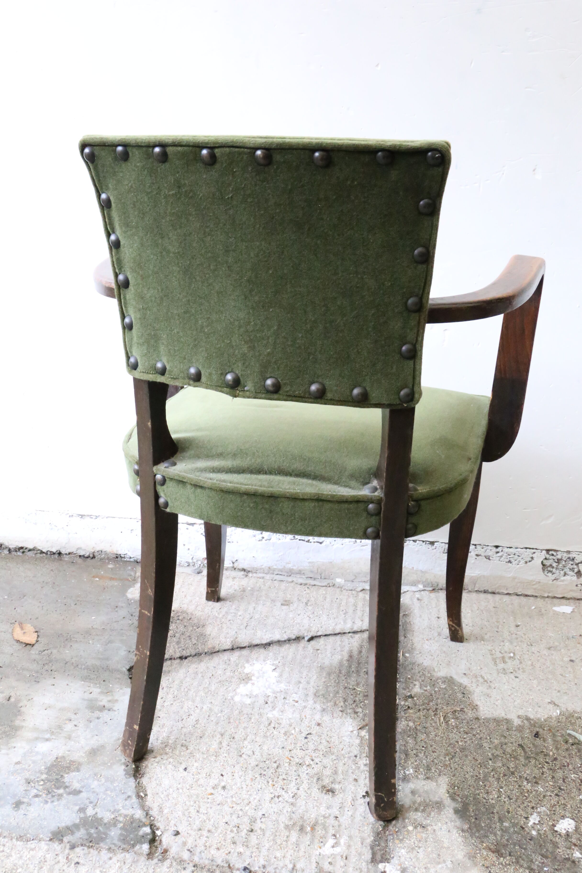 Dark wood and green velvet bridge chair