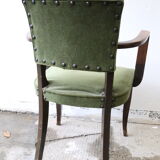 Dark wood and green velvet bridge chair