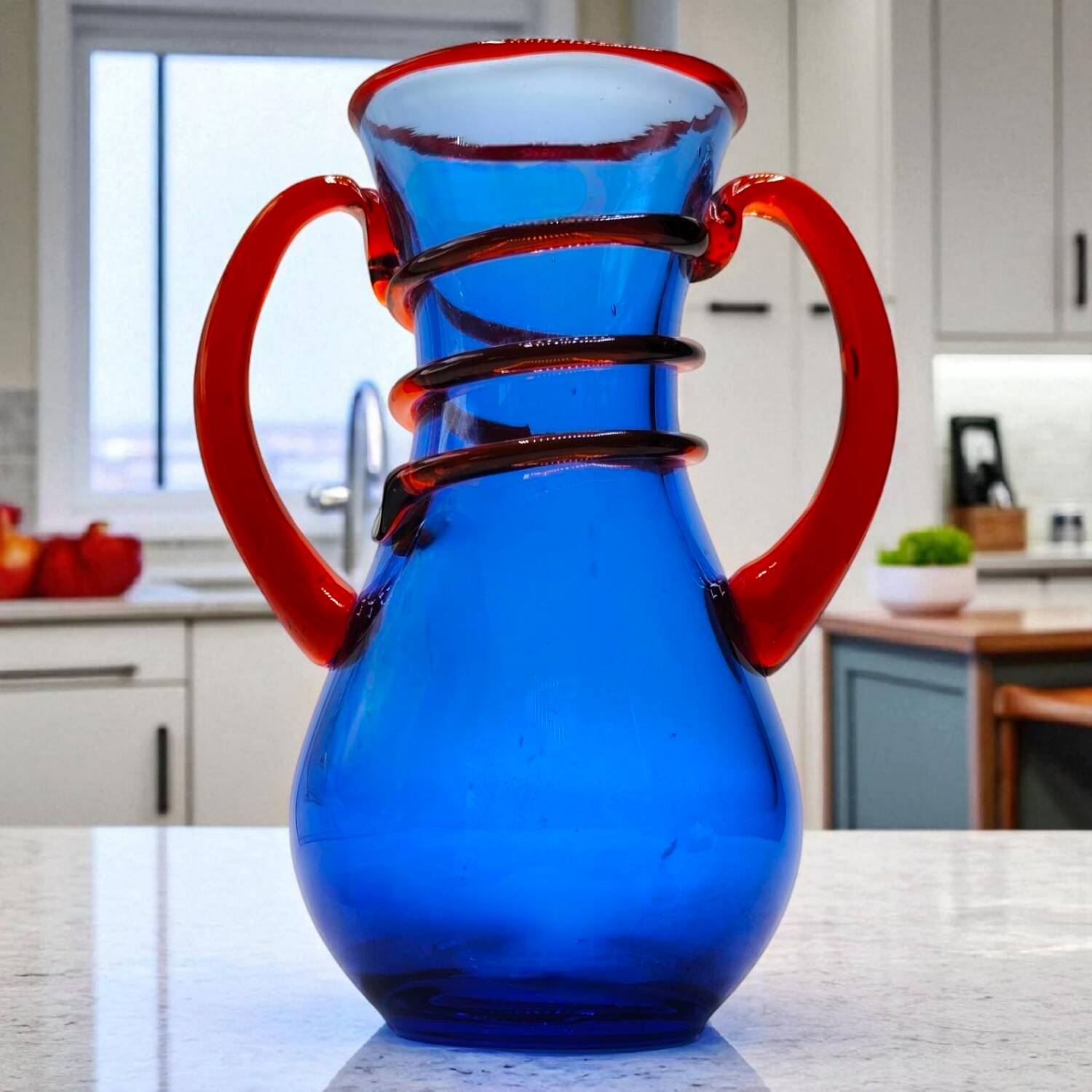 Vintage Late 20th Century Murano Glass Vase - Cobalt Blue and Red