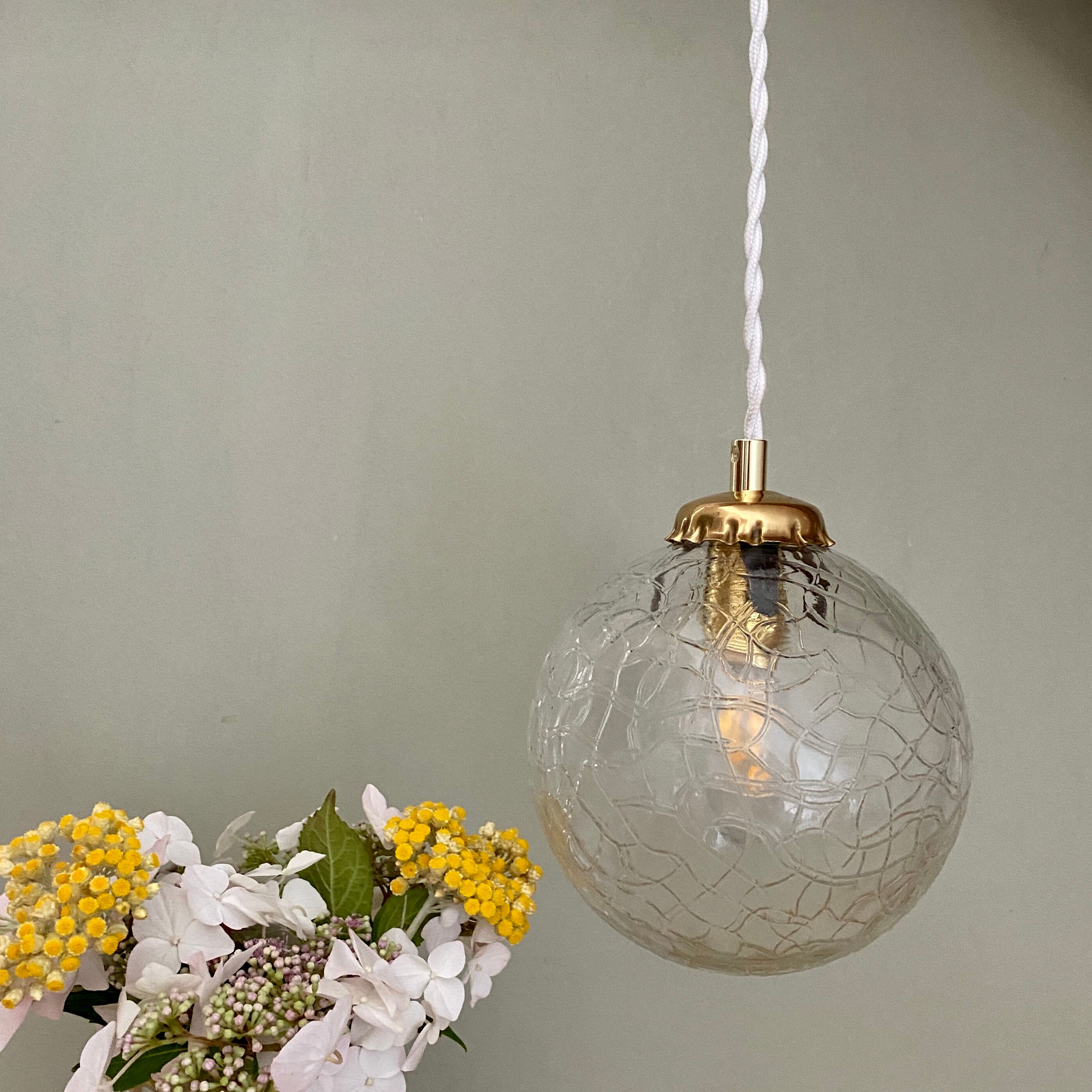 Vintage globe pendant lamp in textured glass