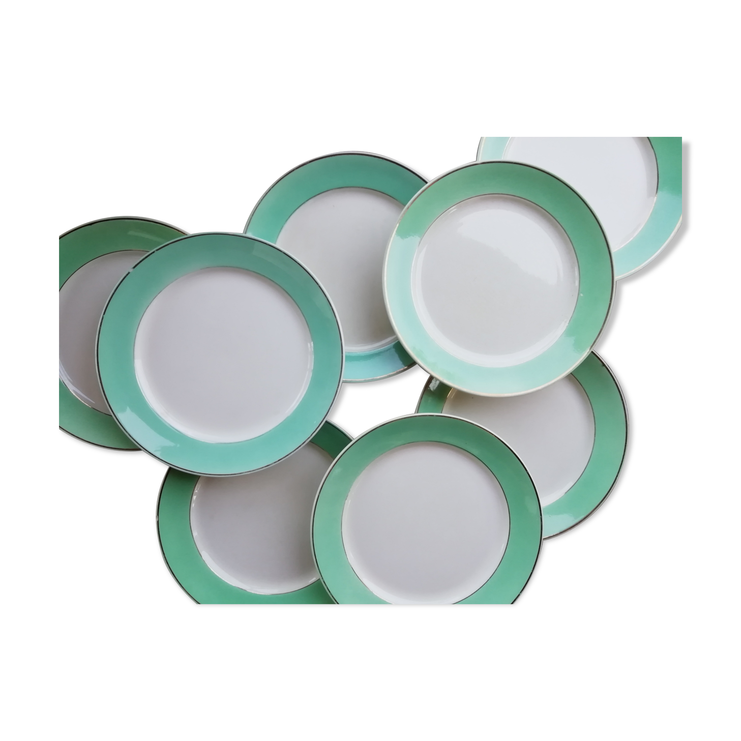 Set of flat plates mint green edge