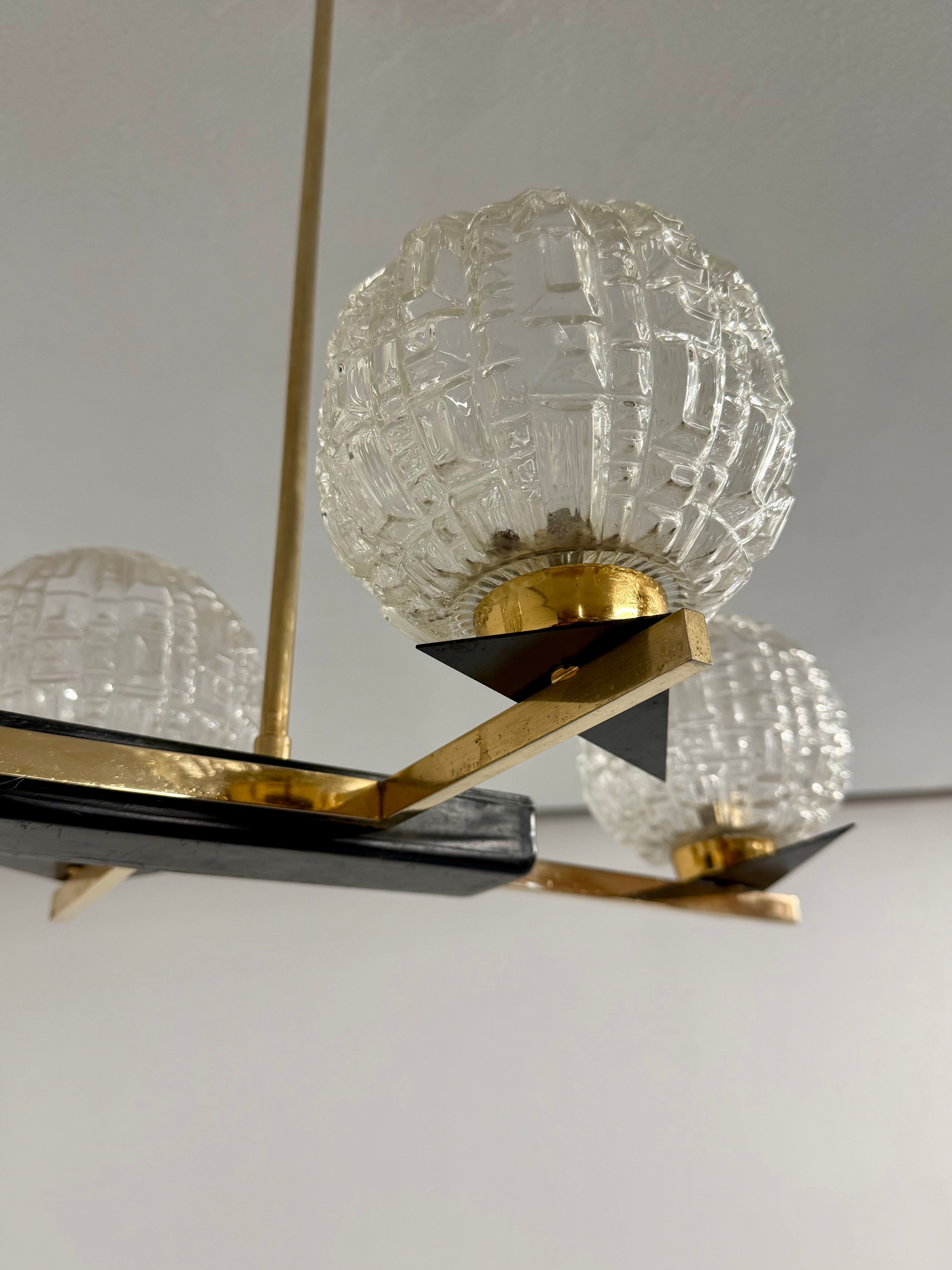 Lampe Suspension Maison Arlus 4 feux design français année 60