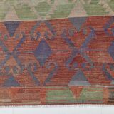 6x13 Kilim Red & Blue Long Wide Ethnic Pattern Wool Kilim Rug, 176x390 Cm