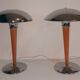 Pair of vintage 1980s wood and chrome ocean liner lamps