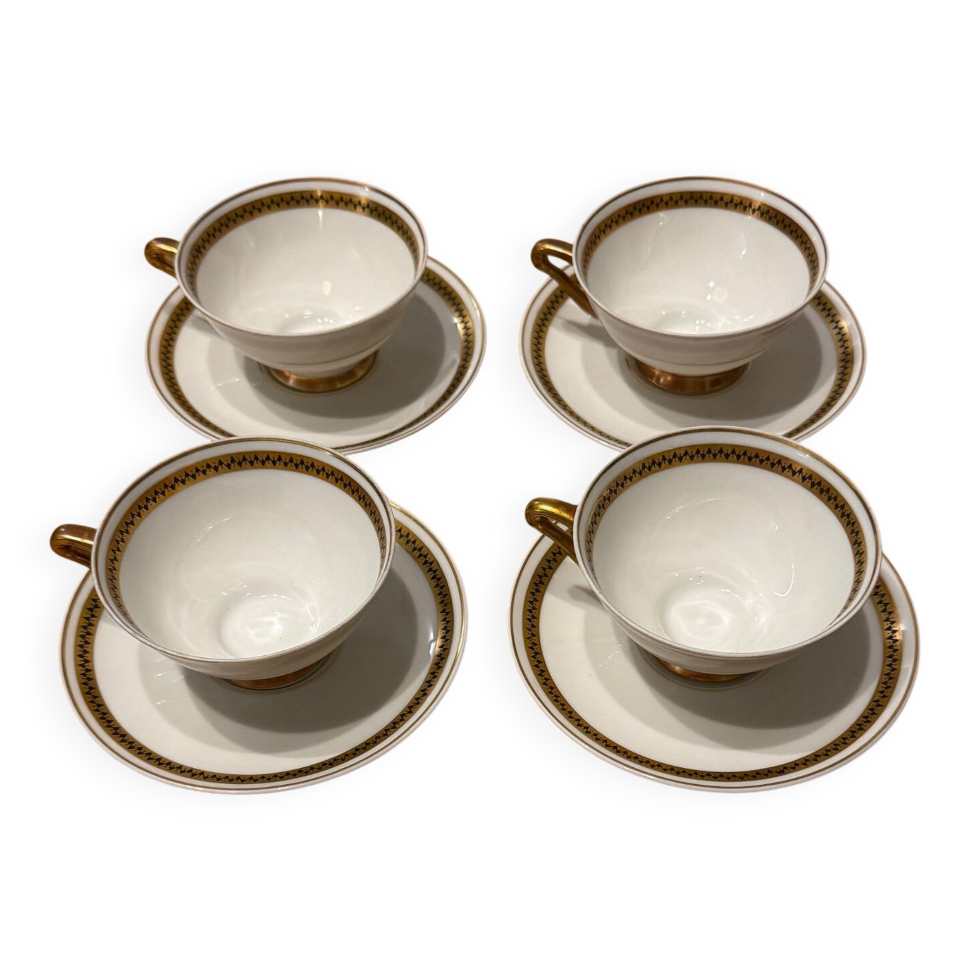 Service for 4 cups + saucers Haviland Limoges Porcelain