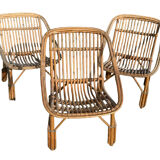 Set of 3 rattan armchairs from the 1960s, France.