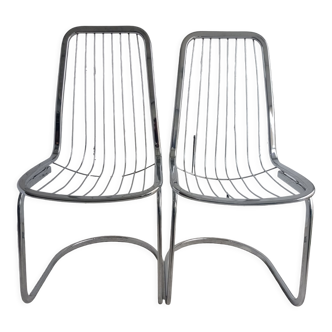 Paire de chaises italiennes de salon en acier filaire